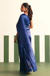 Shop_Reeti Arneja_Blue Pleated Satin Plain Asymmetric Neck Evara Draped Jumpsuit _at_Aza_Fashions