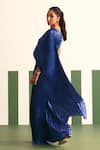 Reeti Arneja_Blue Pleated Satin Plain Asymmetric Neck Evara Draped Jumpsuit _Online_at_Aza_Fashions