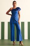 Buy_Reeti Arneja - Theklub_Blue Silk, Satin Embroidery Asymmetric Ruth Placement 3d Leaf Top With Pant _at_Aza_Fashions