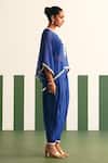 Reeti Arneja - Theklub_Blue Organza Embroidery Sequins Round Neck Mavis Yoke Kaftan With Dhoti Pant _Online_at_Aza_Fashions
