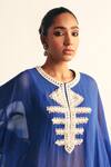 Shop_Reeti Arneja - Theklub_Blue Organza Embroidery Sequins Round Neck Mavis Yoke Kaftan With Dhoti Pant _Online_at_Aza_Fashions