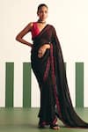 Buy_Reeti Arneja_Black Saree Organza Placement Embroidery Beads V Pasha Border With Blouse _at_Aza_Fashions