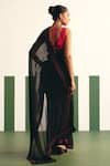 Shop_Reeti Arneja_Black Saree Organza Placement Embroidery Beads V Pasha Border With Blouse _at_Aza_Fashions