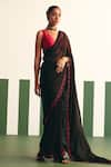 Reeti Arneja_Black Saree Organza Placement Embroidery Beads V Pasha Border With Blouse _Online_at_Aza_Fashions