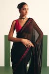 Shop_Reeti Arneja_Black Saree Organza Placement Embroidery Beads V Pasha Border With Blouse _Online_at_Aza_Fashions