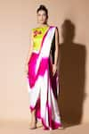 Buy_Zeefaa_Pink Modal Satin Hand Embroidered Floral Round Pre-draped Saree With Crop Top _at_Aza_Fashions