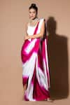 Zeefaa_Pink Modal Satin Solid Plain Pre-draped Saree _Online_at_Aza_Fashions