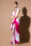 Shop_Zeefaa_Pink Modal Satin Solid Plain Pre-draped Saree _Online_at_Aza_Fashions