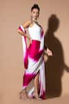 Zeefaa_Pink Modal Satin Solid Plain Pre-draped Saree _at_Aza_Fashions