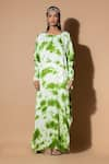 Buy_Zeefaa_Green Modal Satin Hand Embroidered Tie-dye Round Neck Kaftan _Online_at_Aza_Fashions