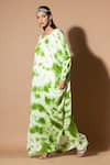 Zeefaa_Green Modal Satin Hand Embroidered Tie-dye Round Neck Kaftan _at_Aza_Fashions