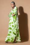 Buy_Zeefaa_Green Modal Satin Hand Embroidered Tie-dye Round Neck Kaftan 