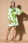 Buy_Zeefaa_Green Modal Satin Hand Embroidered Tie-dye Round Pattern Dress _at_Aza_Fashions