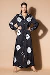 Buy_Zeefaa_Black Modal Satin Tie-dye Collar Pattern Full Sleeve Jumpsuit _at_Aza_Fashions