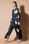 Zeefaa_Black Modal Satin Tie-dye Collar Pattern Full Sleeve Jumpsuit _Online_at_Aza_Fashions