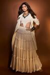 Buy_MATI_Off White 100% Cotton Plain Round Smocked Bodysuit And Fringed Lehenga Set _at_Aza_Fashions