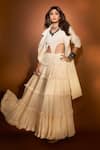 MATI_Off White 100% Cotton Plain Round Smocked Bodysuit And Fringed Lehenga Set _at_Aza_Fashions