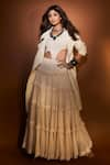 MATI_Off White 100% Cotton Plain Round Fringed Lehenga Set With Trench Jacket _at_Aza_Fashions