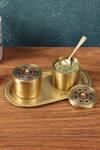 Shop_Nakshikathaa - Homeware_Gold Alloy Utsav Brass Condiment Jars With Tray And Spoon _at_Aza_Fashions