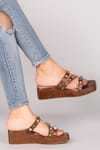 Buy_Kaltheos_Brown Embellished Cube Square Toe Strap Wedges _at_Aza_Fashions