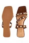 Kaltheos_Brown Embellished Cube Square Toe Strap Wedges _Online_at_Aza_Fashions