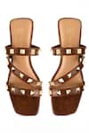 Buy_Kaltheos_Brown Embellished Cube Square Toe Strap Wedges _Online_at_Aza_Fashions