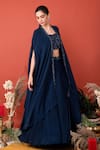 Buy_LABEL SHRISTI CHETANI_Blue Crepe Embellished Sequin Cape Open Dhruv Tonal Beads Lehenga Set _at_Aza_Fashions