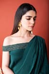 Shop_LABEL SHRISTI CHETANI_Green Crepe Embellished Sequin Off Shoulder Sasya Draped Dress _at_Aza_Fashions