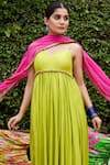 Nimbu Mirchi_Green Heavy Chanderi Embellished Ghungroo Anarkali With Dupatta  _Online_at_Aza_Fashions