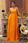 Buy_Nimbu Mirchi_Orange Heavy Chanderi Embellished Waistline Anarkali With Dupatta  _at_Aza_Fashions