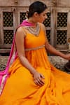 Nimbu Mirchi_Orange Heavy Chanderi Embellished Waistline Anarkali With Dupatta  _Online_at_Aza_Fashions