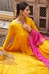 Buy_Nimbu Mirchi_Yellow Pure Chanderi Embroidery Bloom Yoke Anarkali With Dupatta  _Online_at_Aza_Fashions