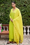 Buy_Nimbu Mirchi_Green Pure Chanderi Embroidery Zari Sequin V Neck Yoke Anarkali Set _at_Aza_Fashions