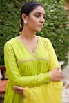 Buy_Nimbu Mirchi_Green Pure Chanderi Embroidery Zari Sequin V Neck Yoke Anarkali Set _Online_at_Aza_Fashions