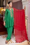 Buy_Nimbu Mirchi_Green Pure Chanderi Embroidery Notched V Nakshi Anarkali Salwar Set _at_Aza_Fashions