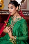 Buy_Nimbu Mirchi_Green Pure Chanderi Embroidery Notched V Nakshi Anarkali Salwar Set _Online_at_Aza_Fashions