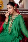 Shop_Nimbu Mirchi_Green Pure Chanderi Embroidery Notched V Nakshi Anarkali Salwar Set _Online_at_Aza_Fashions