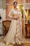 Buy_Nimbu Mirchi_Off White Pure Chanderi Embroidery Sequins Butti V Lehenga Blouse Set  _at_Aza_Fashions