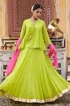 Buy_Nimbu Mirchi_Green Pure Chanderi Embroidery Sequins Zari Lehenga Blouse Set  _at_Aza_Fashions