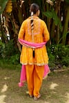 Shop_Nimbu Mirchi_Orange Pure Chanderi Embroidery Mukaish Floral Kurta Dhoti Pant Set _at_Aza_Fashions