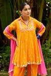 Nimbu Mirchi_Orange Pure Chanderi Embroidery Mukaish Floral Kurta Dhoti Pant Set _Online_at_Aza_Fashions