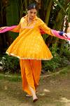 Buy_Nimbu Mirchi_Orange Pure Chanderi Embroidery Mukaish Floral Kurta Dhoti Pant Set _Online_at_Aza_Fashions