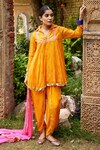 Shop_Nimbu Mirchi_Orange Pure Chanderi Embroidery Mukaish Floral Kurta Dhoti Pant Set _Online_at_Aza_Fashions