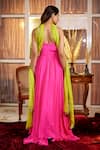 Shop_Nimbu Mirchi_Pink Pure Crepe Sweetheart Neck Gathered Bodice Gown With Dupatta _at_Aza_Fashions