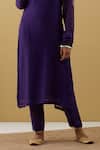 Tashee_Purple Chanderi Sequins, Zari Split V-neck Sleeve Embroidered Kurta And Pant Set _Online_at_Aza_Fashions