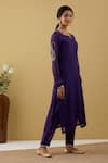 Shop_Tashee_Purple Chanderi Sequins, Zari Split V-neck Sleeve Embroidered Kurta And Pant Set _at_Aza_Fashions