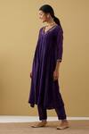 Tashee_Purple Chanderi Sequins V-neck Neckline Embroidered Kurta And Pant Set _Online_at_Aza_Fashions