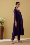 Buy_Tashee_Purple Chanderi Sequins V-neck Neckline Embroidered Kurta And Pant Set _Online_at_Aza_Fashions