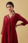 Buy_Tashee_Red Chanderi Sequins, Beads V-neck Neckline Embroidered Kurta Pant Set _Online_at_Aza_Fashions