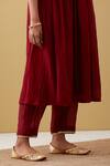Tashee_Red Chanderi Sequins, Beads V-neck Neckline Embroidered Kurta Pant Set _at_Aza_Fashions